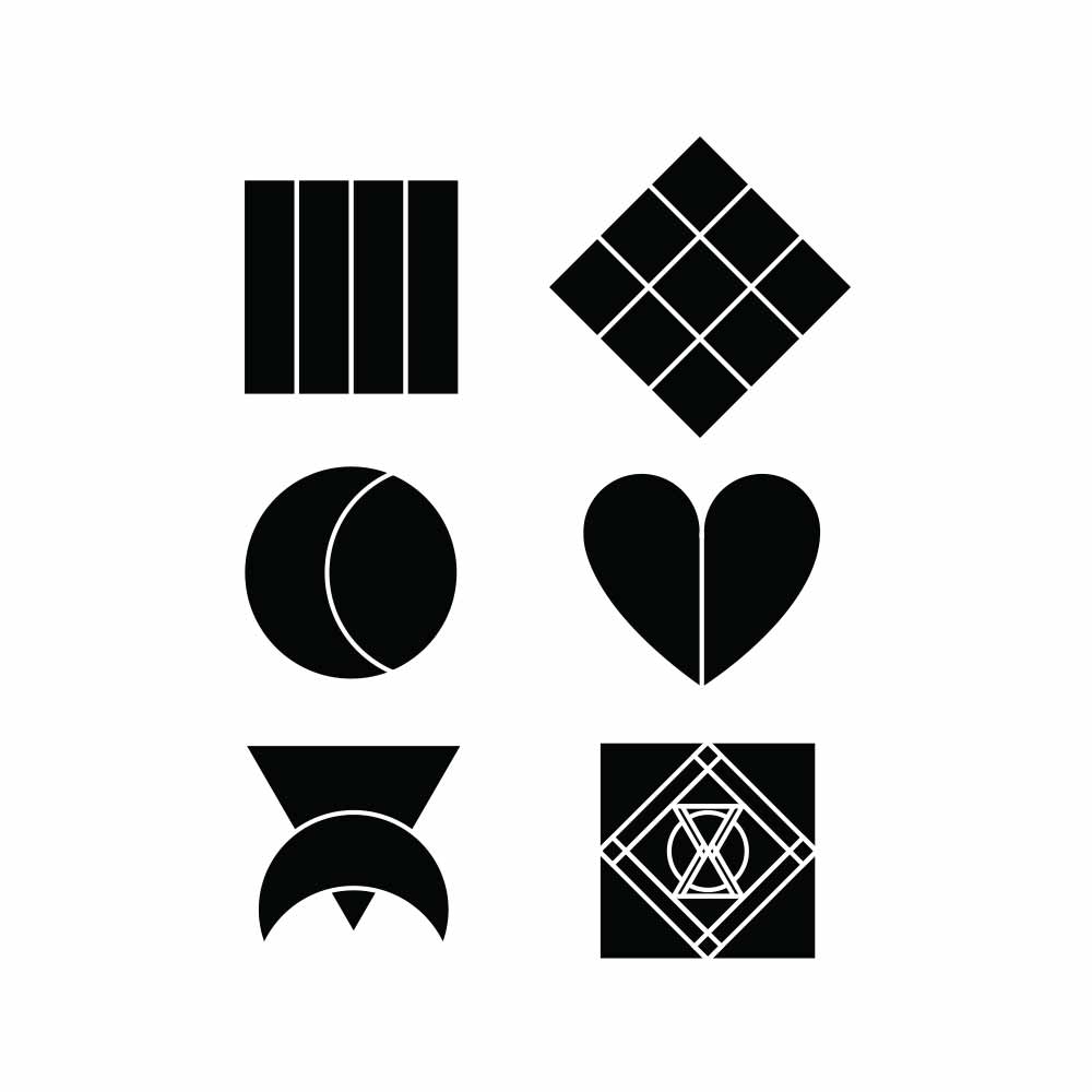 Set of black geometric shapes on a white background