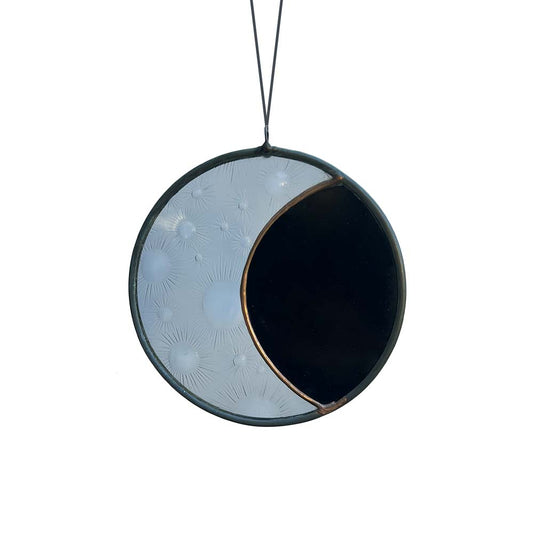 Decorative Stained Glass home decor piece with half black and half textured white surface on a white background.